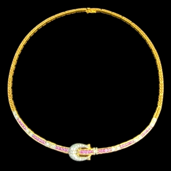 Bellarri 18k Gold Pink Sapphire Diamond Necklace